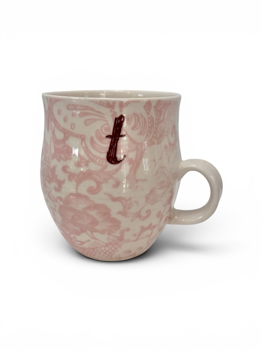 Anthropologie Homegrown Pink & White Initial “T” Ceramic Mug